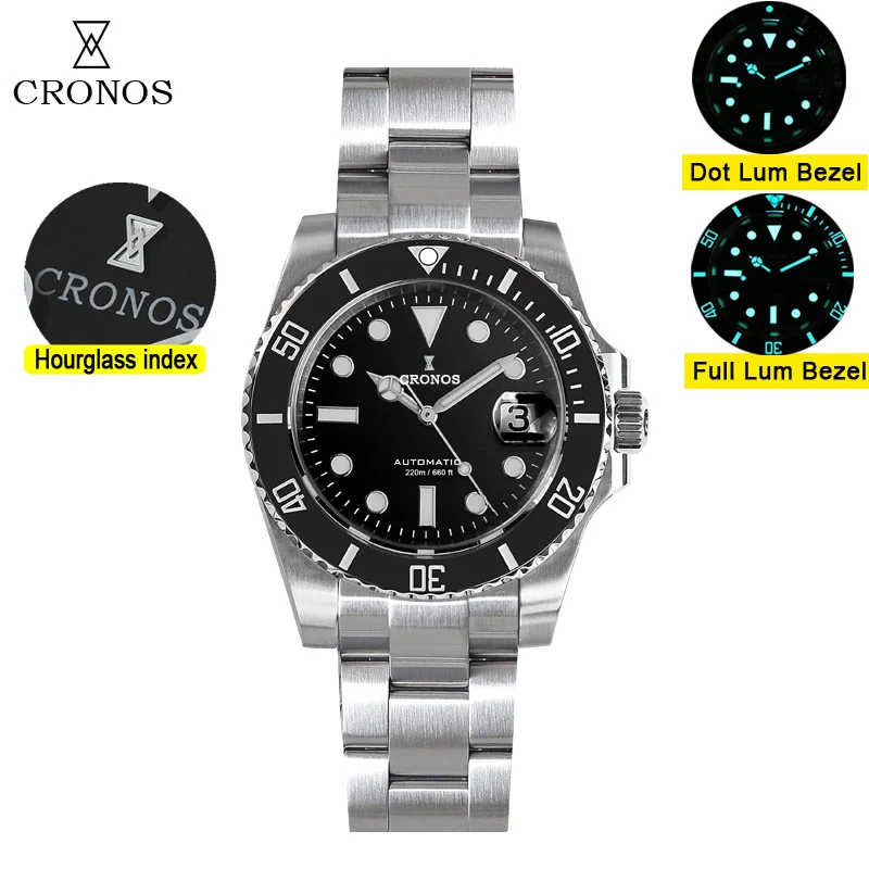 Cronos Sub Diver Watch Stainless Steel NH35 200m Water Resistant