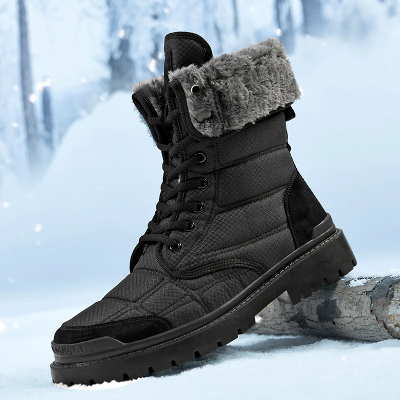 Botas De nieve De cuero para Hombre, botines informales con plataforma, De felpa, cómodos, a la moda, color negro, Otoño e Invierno