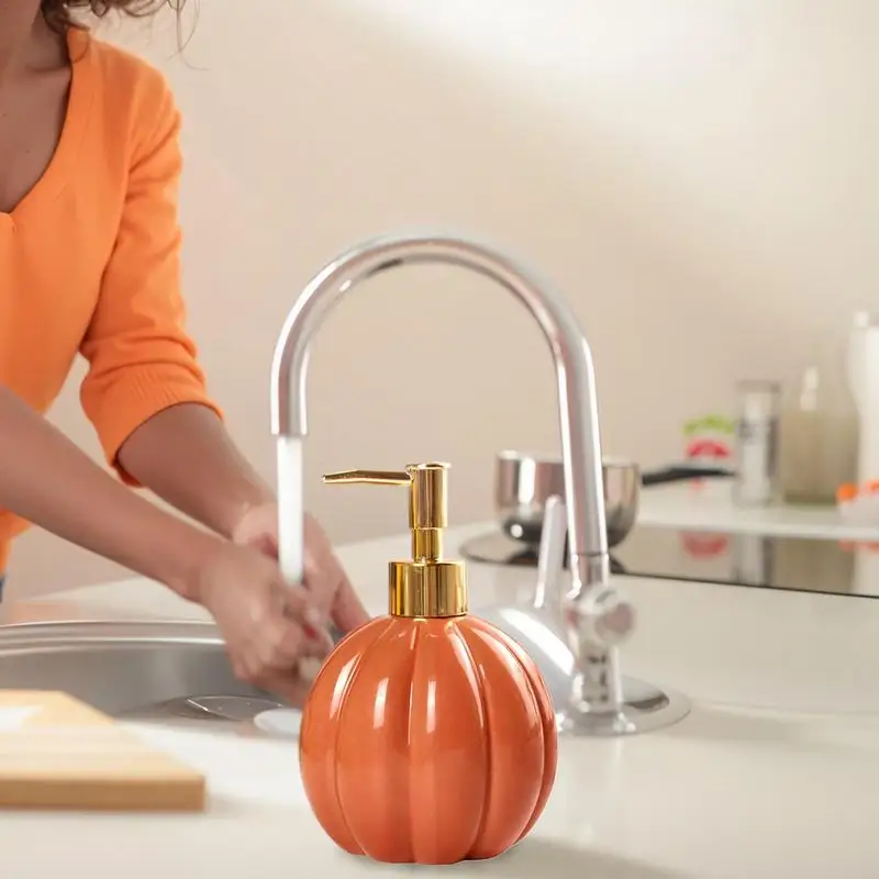 Hand Soap Dispenser for Bathroom Pumpkin Shape Press Type Travel Ceramics Pump Bottle Bathroom Countertop Shower Dispensers for