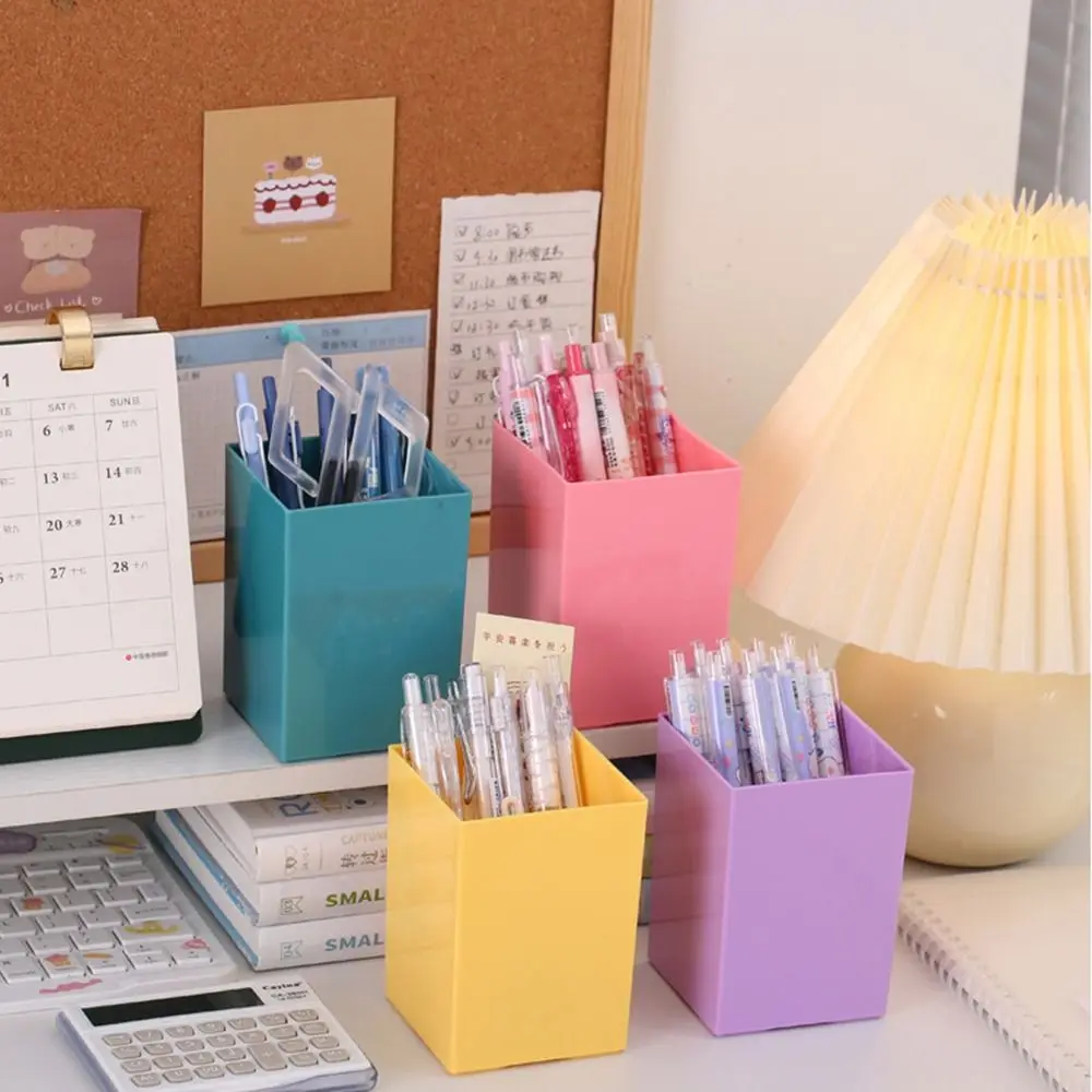 Simple Pen Holder Durable Plastic Makeup Brush Holder Candy Color Large Capacity Stationery Storage Box Students