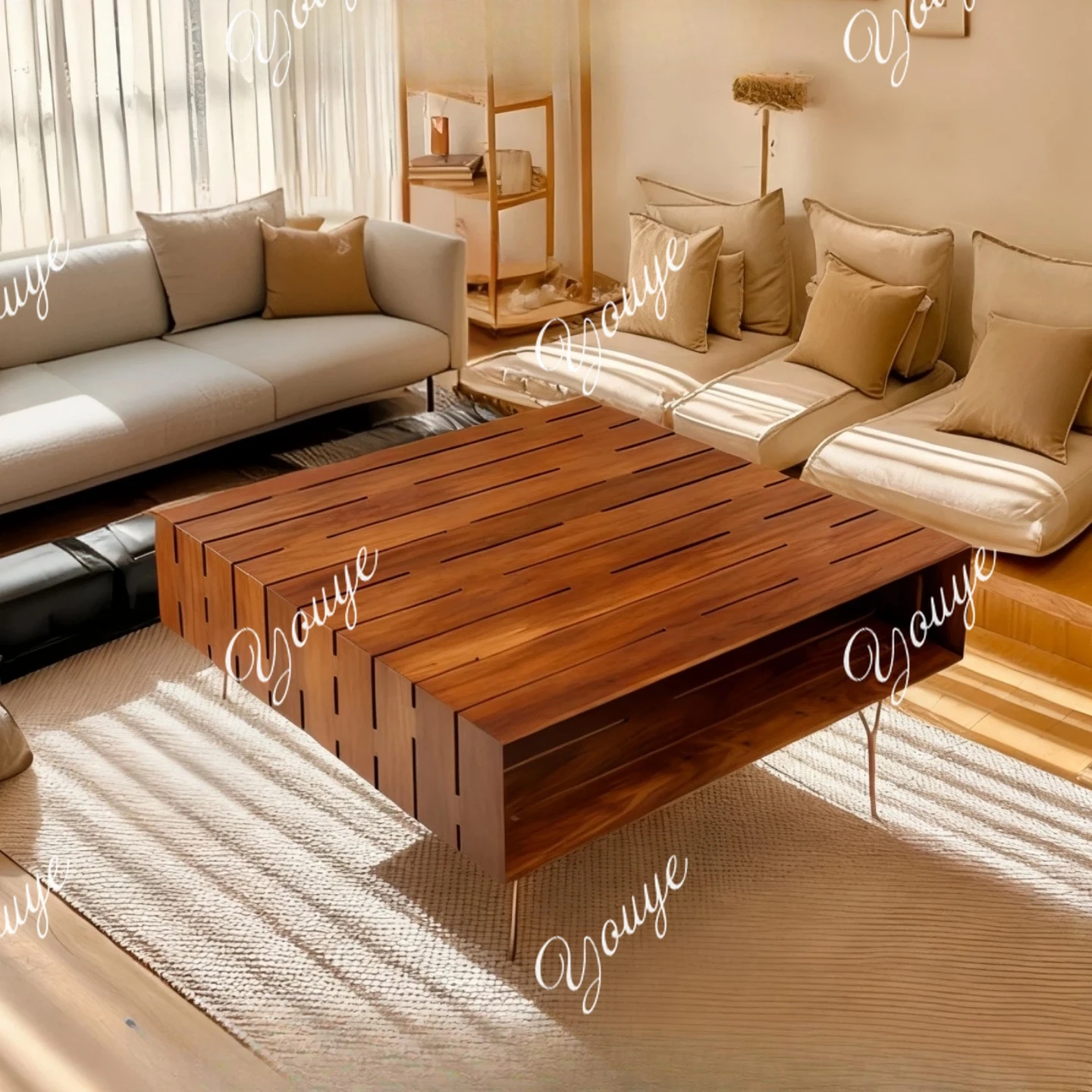 

Nordic walnut coffee table square living room modern simple small apartment tea table