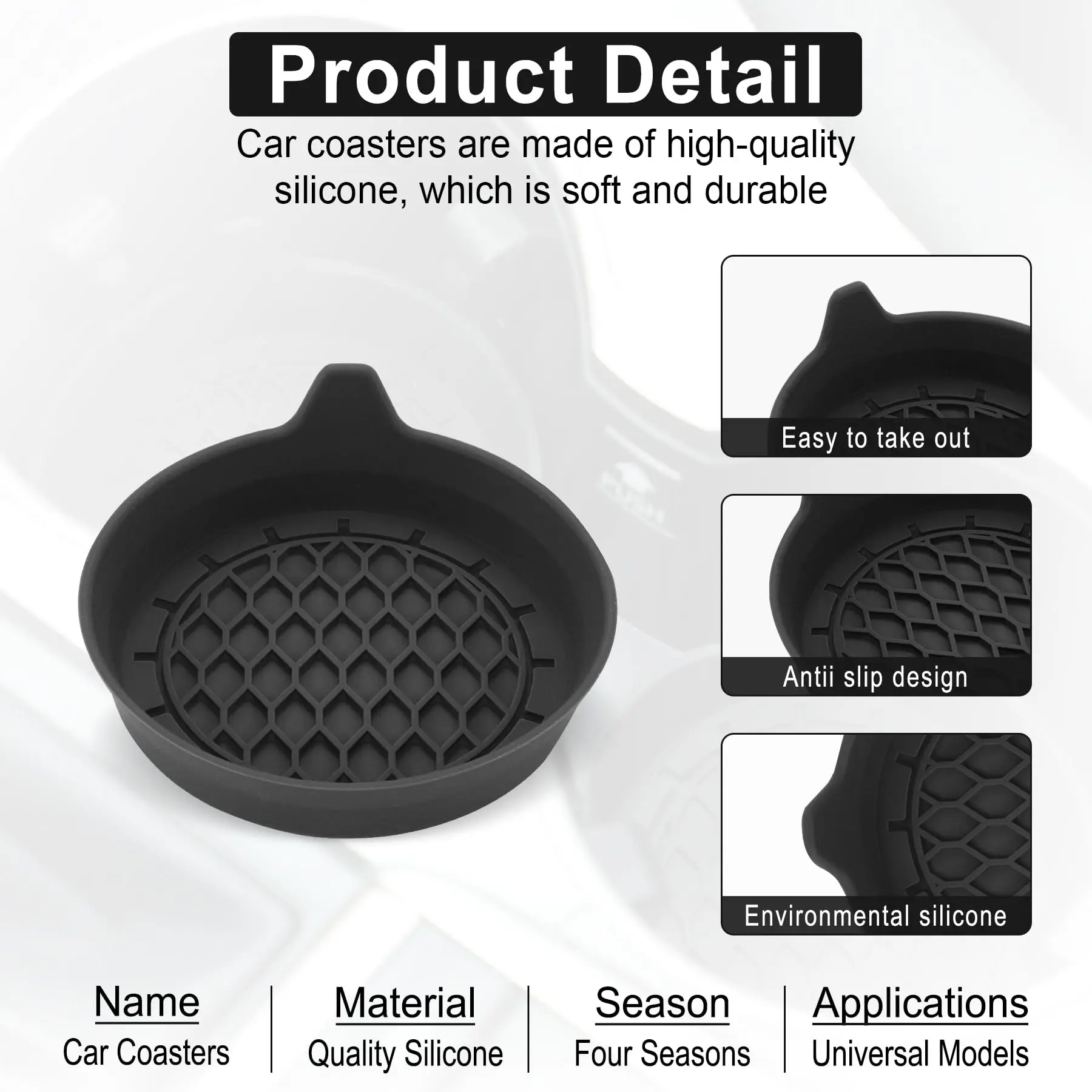 Diameter 8 cm soft silicone car coaster non-slip cup holder waterproof, non-slip and anti-spill General automotive interior acce