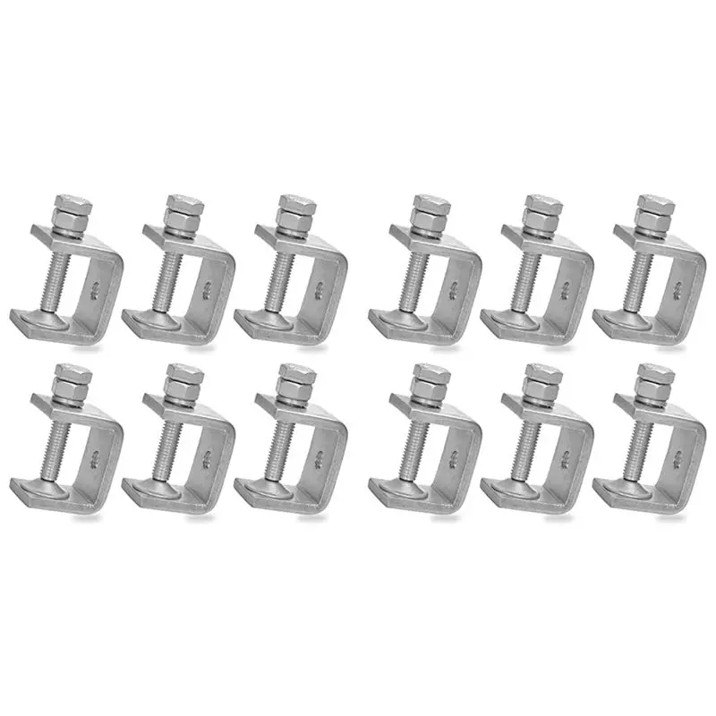 12 Pcs 1 Inch Stainless Steel Small C-Clamp For Woodworking, Heavy Duty Metal U-Clamps Mini Desk Tiger-Clamp