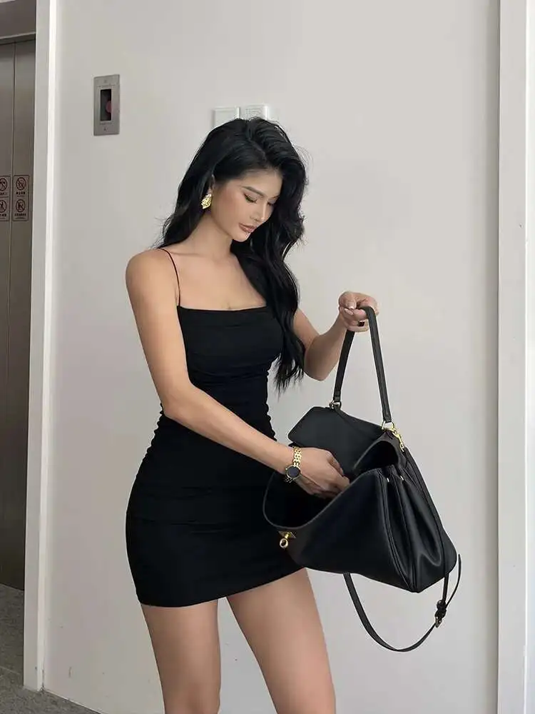 Plissado picante menina camisola vestido feminino verão novo estilo sexy cintura alta magro estilo curto vestido elegante moda sexy doce ol5