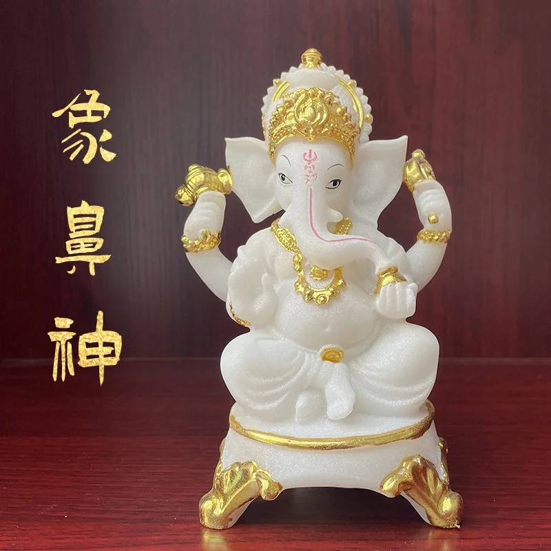 象の神様-レジン工芸品-クリエイティブな白砂の置物-ホームデコレーション用