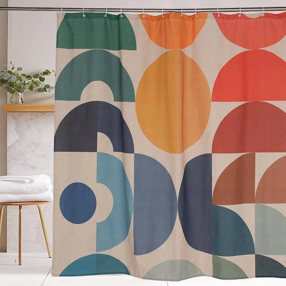 

Многоцветная геометрическая полукруглая занавеска для душа с абстрактными фигурами, современный дизайн для ванной комнаты