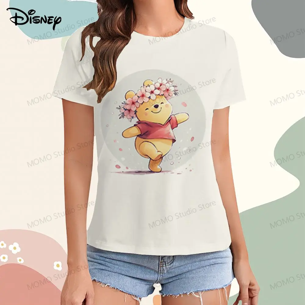 

XS-3XL Disney Winnie Pooh Women's T-shirt Street Wear Summer Short Sleeve Tee 2024 Woman Clothing O Neck Tops Kawaii Y2k Clothes