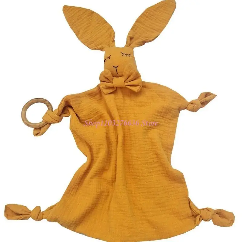 R6FD Đồ chơi khăn bé đồ chơi Bunny Hình dạng làm dịu khăn Khăn gỗ Teether Ring Vòng trẻ sơ sinh Khăn ngủ Đồ chơi