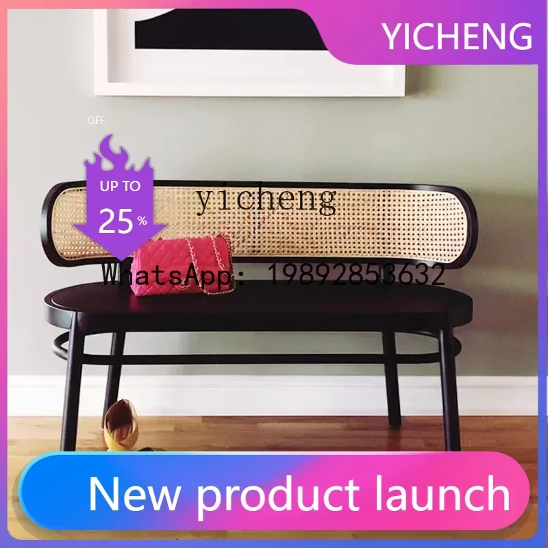 

Solid Wood a Double Chair Vintage Leisure Rattan Chair Log Long Bench B & B Balcony Household Minimalist Rattan Sofa