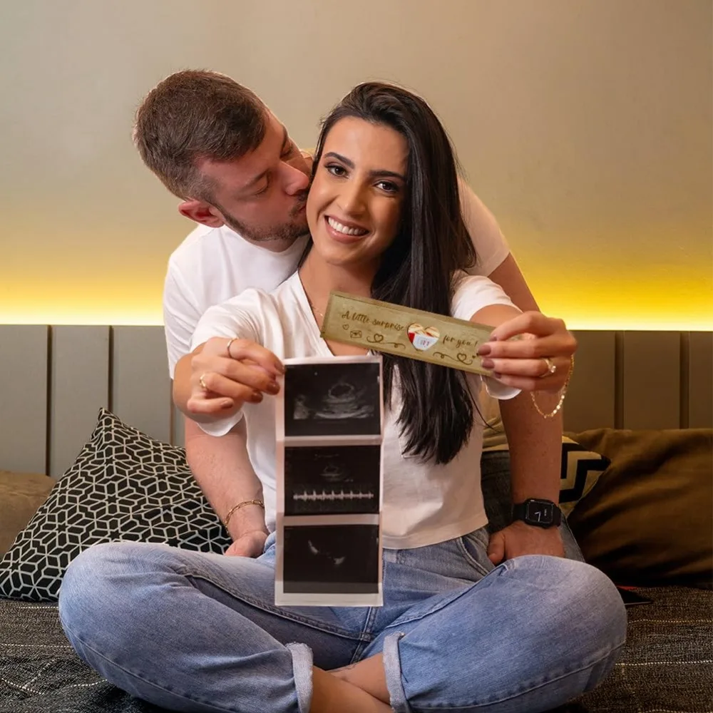 1pcs Pregnancy Wooden Announcement Gifts Pregnancy Test Keepsake Box with Slide Cover Love Hollow Box to Husband Grandparents