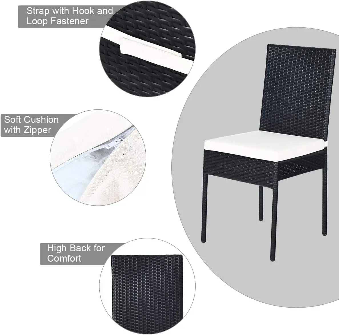 5 Piece Wicker Patio Dining Set, Outdoor Rattan Table & Chairs Set with Tempered Glass Top & Padded Cushions, Patio Furniture Di