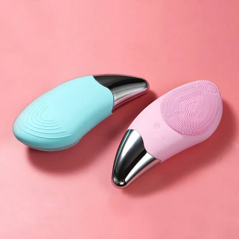 Dispositivos de limpeza facial alimentados, escova elétrica de limpeza facial, purificador ultrassônico da pele, vibrador de silicone, ferramenta de cuidados com a pele