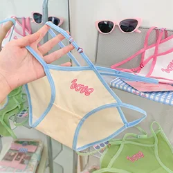 Dopamine Sweet Underpants Sweet Pure Desire New Thin Women's Mid Waist Sexy Triangle Shorts with Personalized Letter Splicing