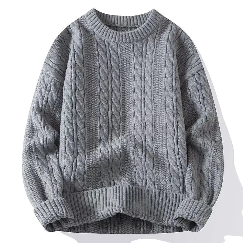 Men's fashionable knitted sweater for autumn and winter, warm and casual, loose fitting, with a round neck pullover inside