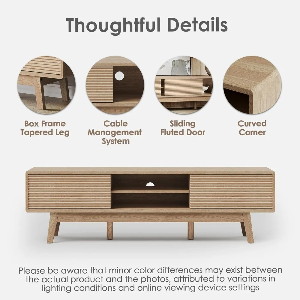 حامل تلفزيون حديث لمنتصف القرن لأجهزة التلفاز مقاس 55-65 بوصة، ووحدة تحكم منخفضة المستوى مع أبواب منزلقة #5