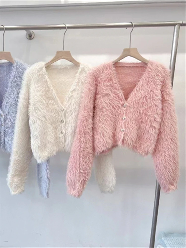 Colorfaith SWC9012JX New 2023 Pink Elegant Lady Wild Korean Fashion Knitting Cardigans Women Autumn Winter Sweaters Short Tops