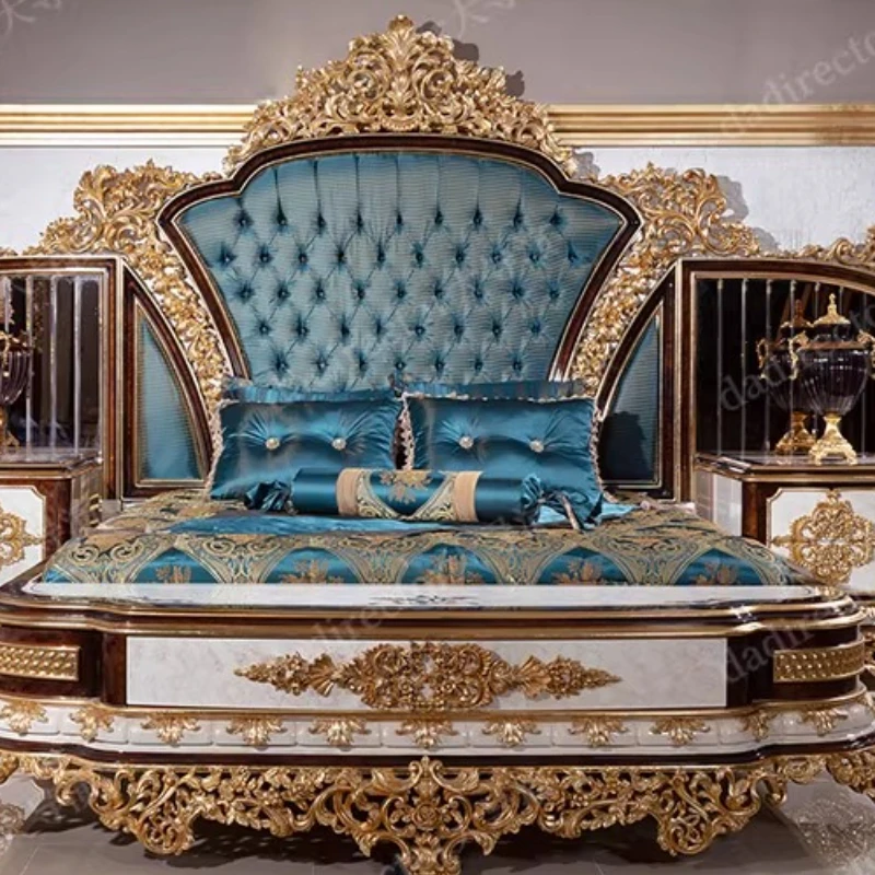 Luxury European Bed Princess Sleeping Frame Double Castle Wooden Bedroom Safe Design Bed Double Storage Muebles Unique Furniture