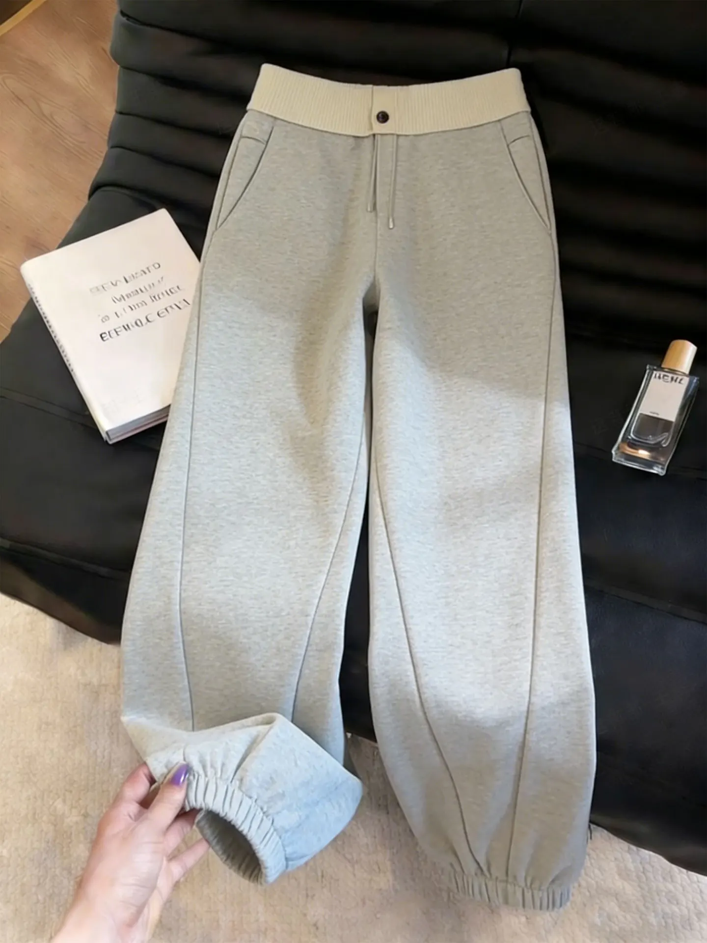 Gray High Waist Cuffed Pants Women's Casual Loose Slimming Summer New Style Commute Long Trousers Versatile Small Size