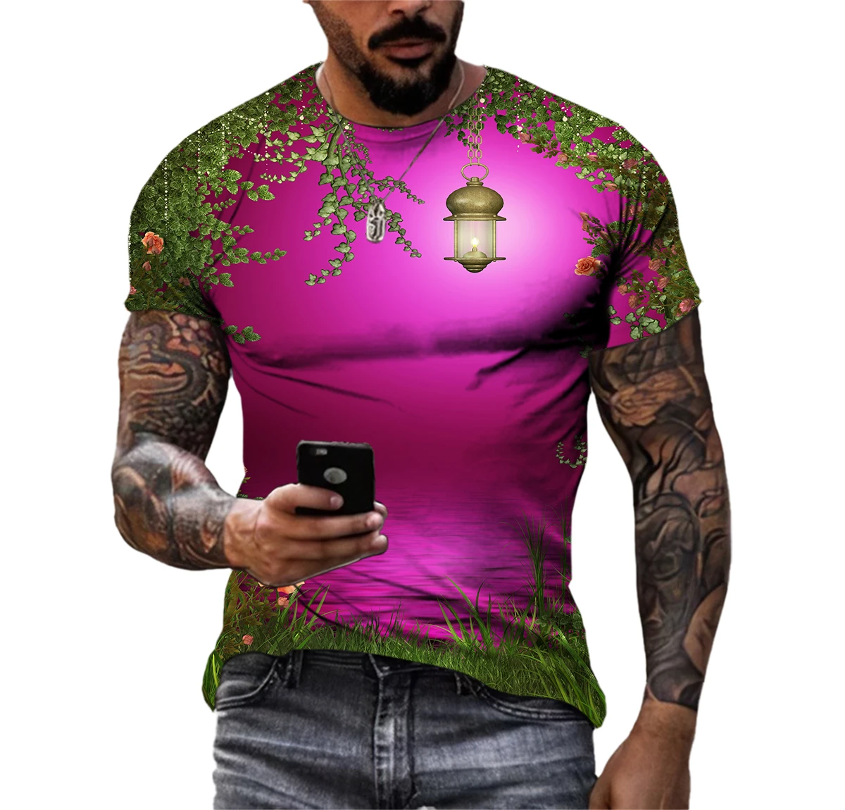 Fairy Tale World Beautiful Forest Men T-Shirts 3D Print HD Pattern Hip Hop Harajuku Personality Round Neck Tee Short Sleeve Top