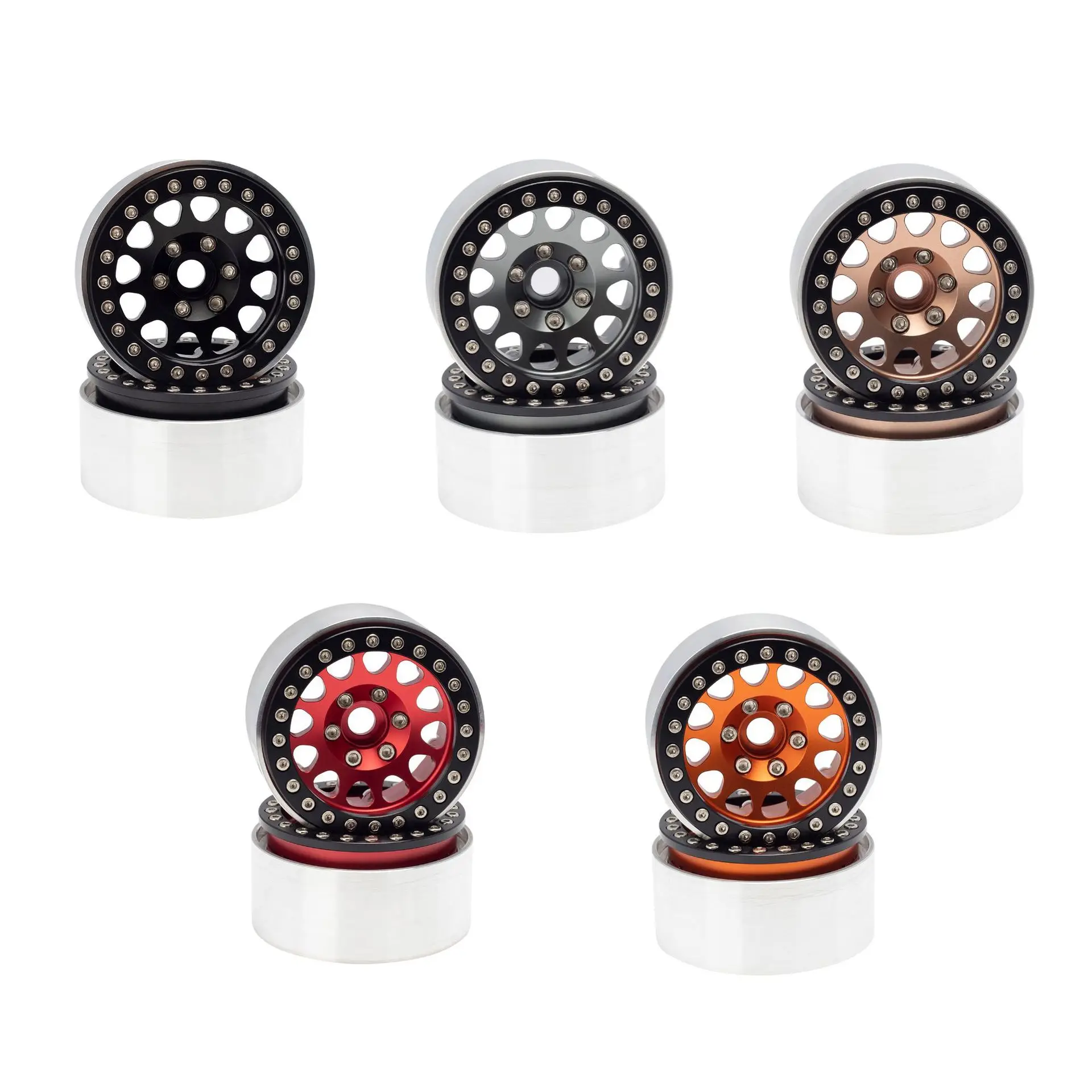 4 Stück CNC Aluminium-Legierung 1,9 Beadlock-Felgen für 1/10 RC Crawler Auto Kompatibel mit MJX H12Y 12Y+ SCX10 1,9' Reifensatz