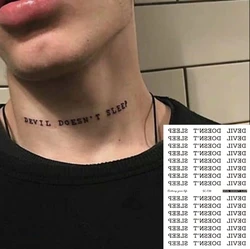 1 Stuks Waterdichte Tijdelijke Tatoeages Zwarte Duivel Slaapt Niet Engels Letters Body Art Tattoo Sticker Nek Pols Voor Mannen Vrouwen