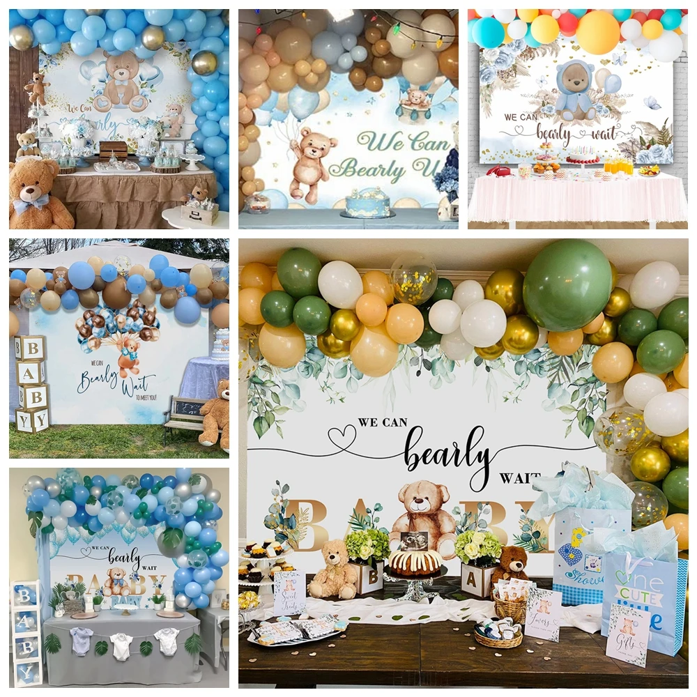 Balon na gorące powietrze Niedźwiedź Tło Możemy Łagodzi czekać Baby Shower Dziewczyna Chłopiec Urodziny Impreza Boho Tło Fotograficzne Dekoracja