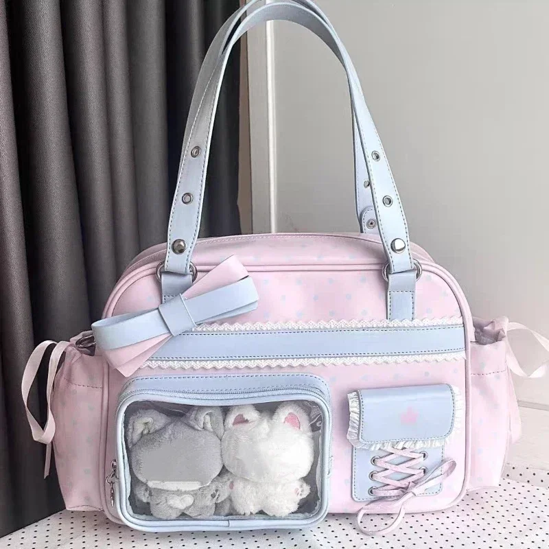 Sweet Polka Dot Bow Shoulder Bag Delicate Ribbon Strap Transparent Handbag Student Commuting Crossbody Bag New