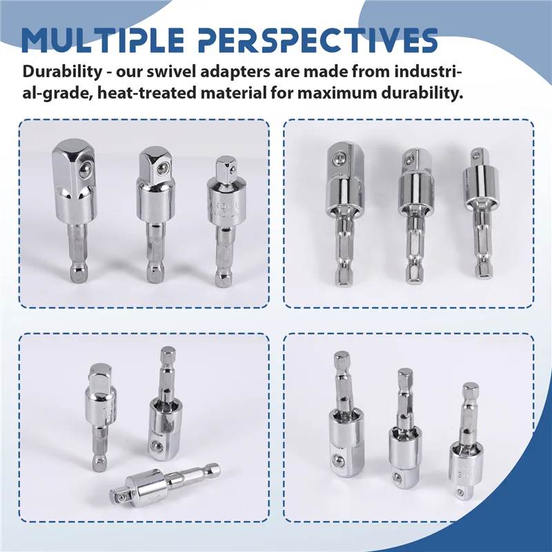 GOOD-3 Pack Impact Grade Socket Adapter 360-Degree Universal Joint Swivel Socket Set, Socket To Drill Adapter