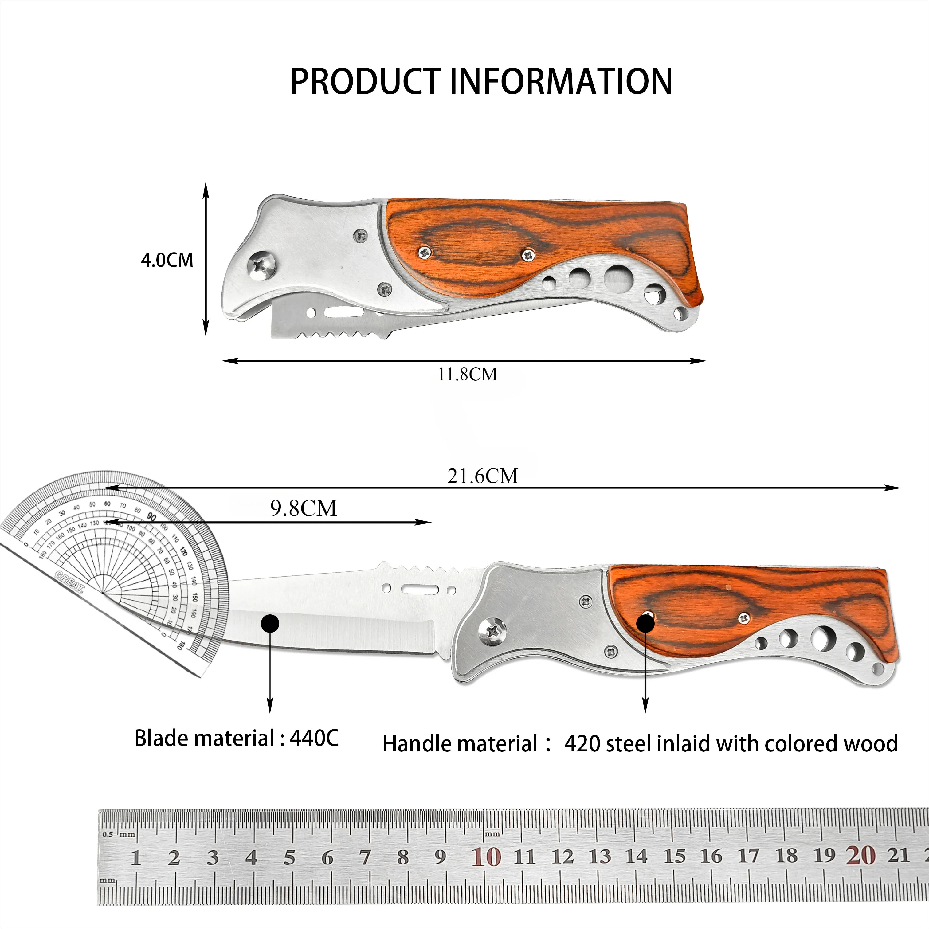 2 Styles EDC Pocket Knives Outdoor Self-defense 440C Blade Color Wood Stainless Steel Handles Tactical Multi-tool Knife