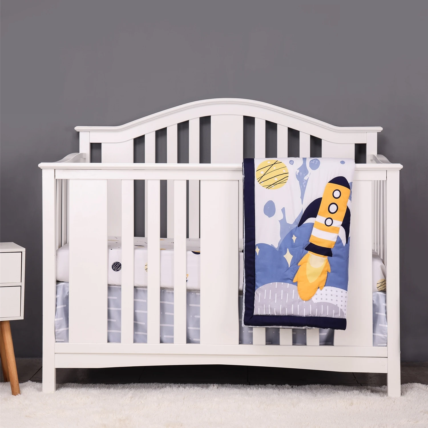 7-teiliges Babybett-Bettwäsche set für Baby-Kinder bett Stoßstangen (4 Stoßstangen Kinder bett Bettdecke Bettlaken Kinder bett Rock)