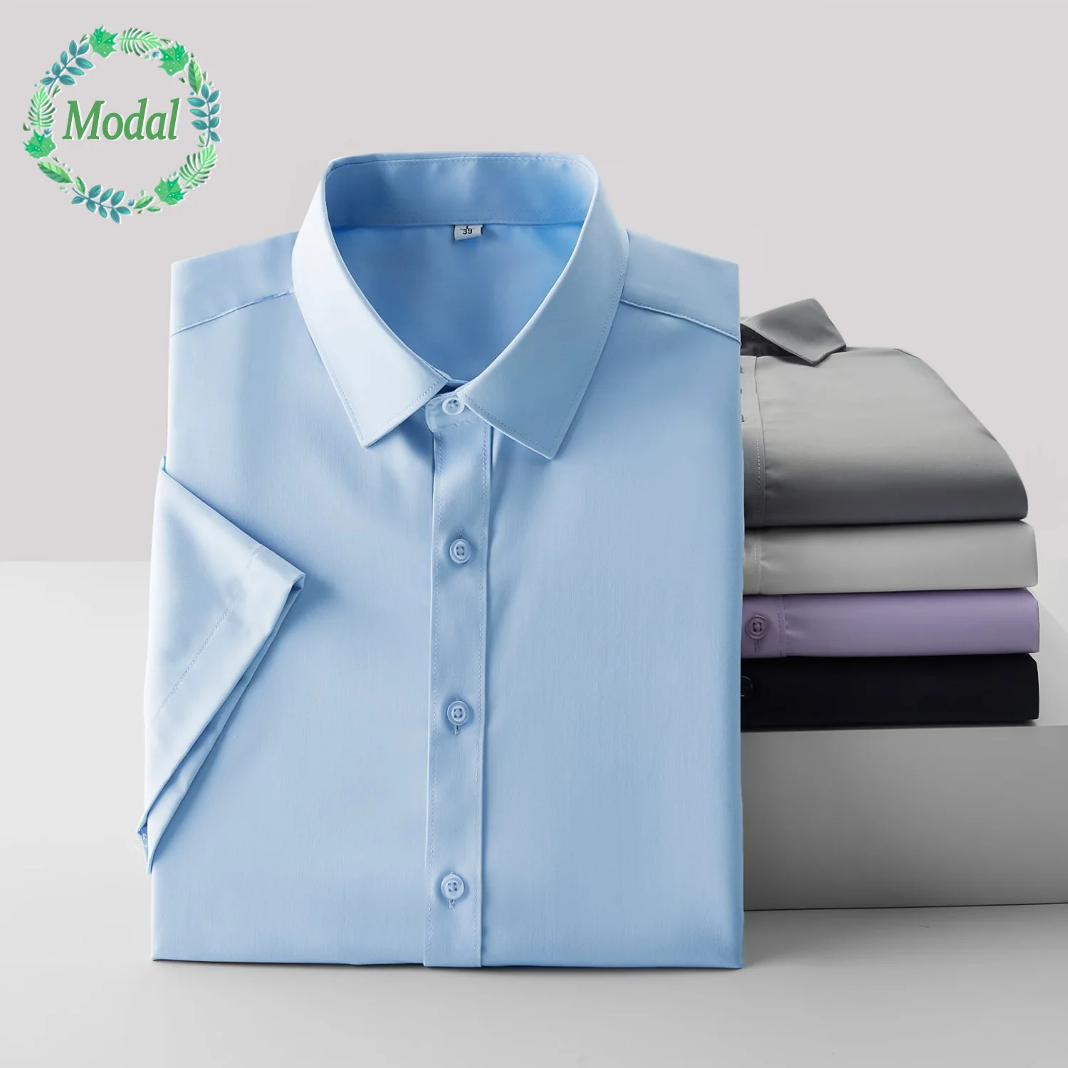 

Good Quality Modal Fabric Summer Thin Short Sleeve Shirt Men Business Classic Basic Dress Solid Color Slim Work Office Tops Men