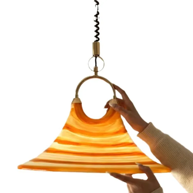 French Mid-Century Adjustable Vintage Hand-Painted Chandelier Horn-Shaped Design for Dining Island