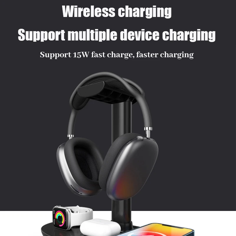 Imagem -03 - Auscultadores Destacáveis Stand para Airpods Max Suporte do Auricular Carregador sem Fio para Ios Telefone e Relógio Bluetooth Hanger 4in 1