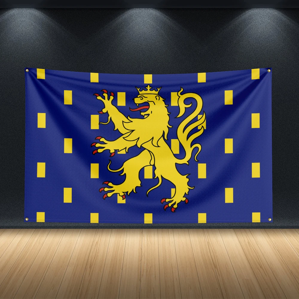 3X5Ft Franche-Comté Flag Tapestry Wall Banner Blue Gold Lion Crown Squares French Region Heritage Home Decor Display