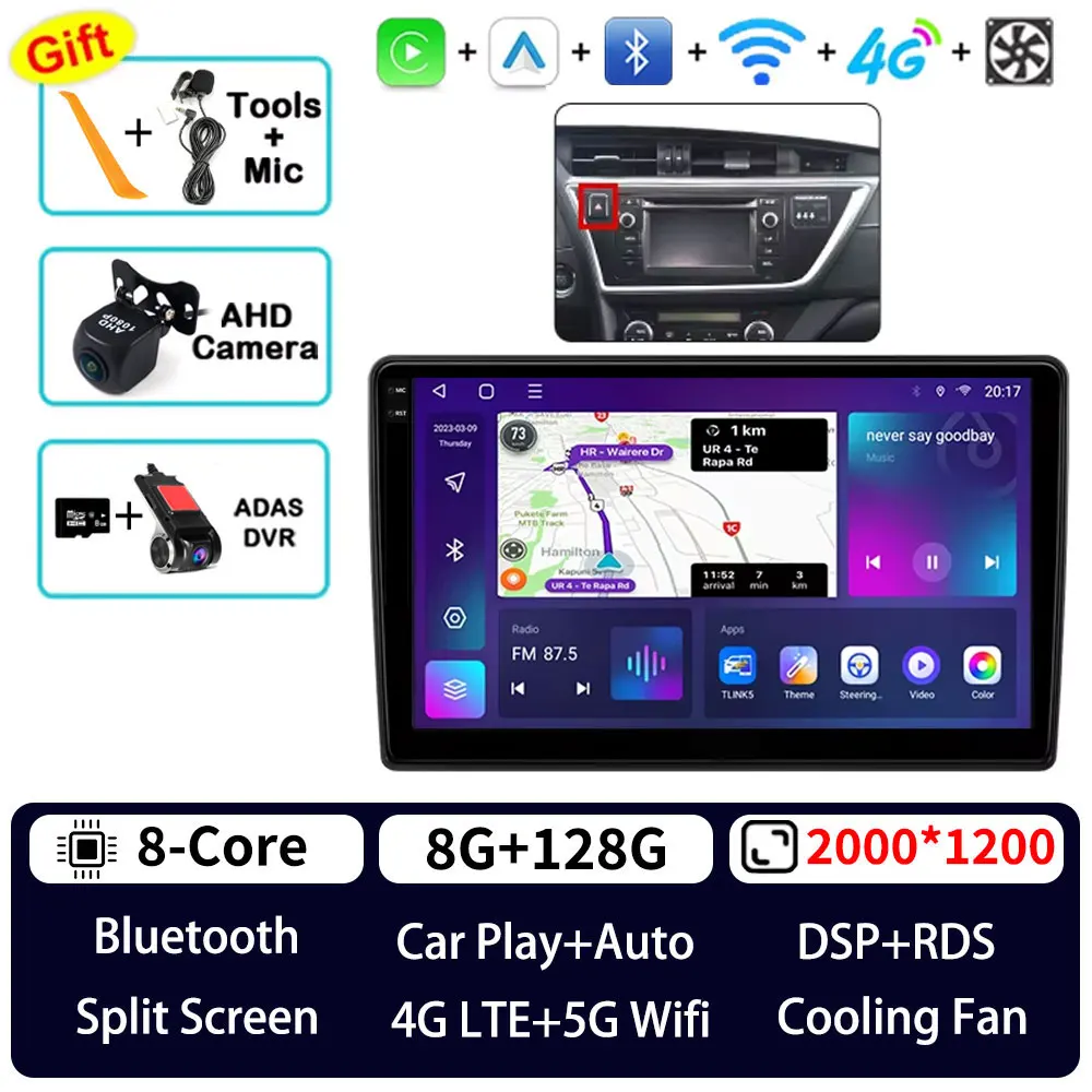 Android 15 Carplay voor Toyota Auris 2013 2014 2015 2016 Corolla E160 E170 LHD 360 camera 5G WIFI autoradio BT videospeler QLED - afbeelding 1
