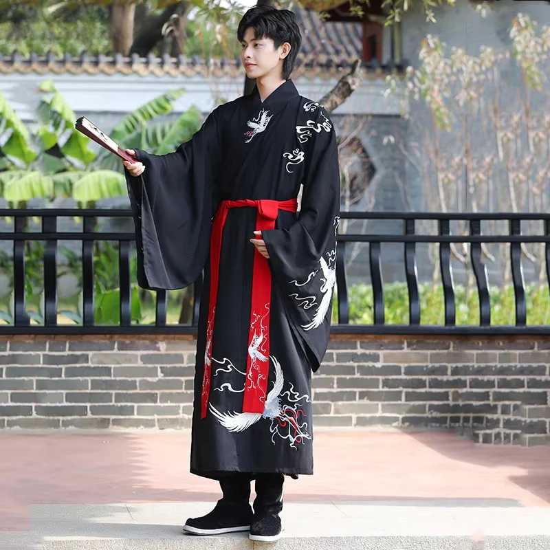 Original Crane Chinese Folk Dance Costume Man Traditinal Hanfu Stage Cosplay Clothing Male Robe +Belt Swordsman Tang Suit Movie