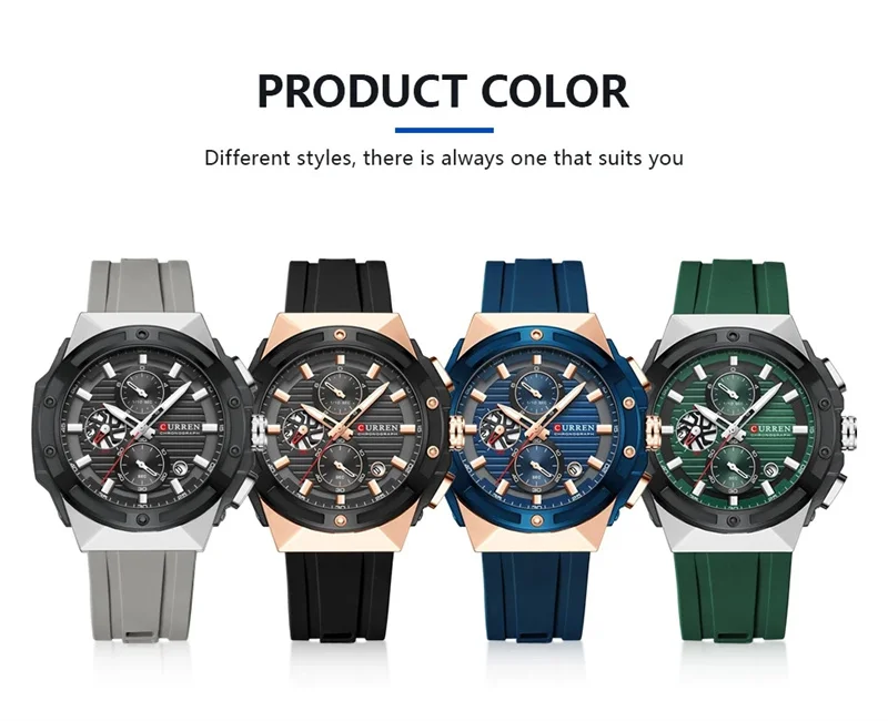 Curren 8462 Quartz Wristwatch Sports Watch Men Silicone Watches Men\'s Army Military Chronograph Male Clock Relogio Masculino