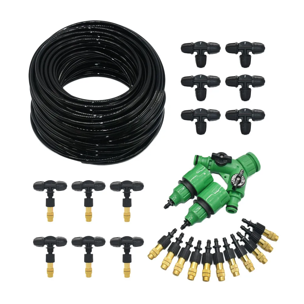 

1/4'' Hose Mist Nozzle Micro Drip Irrigation System Kits Garden Spray Watering With Adjustable Brass Dripper