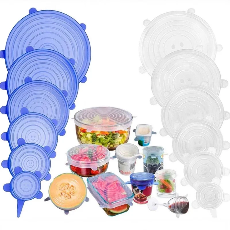 6Pcs Food Grade Silikon Konservierung Abdeckung Wiederverwendbare Luftdichte Topf Schüssel Halten Lebensmittel Frische Stretchy Wrap Abdeckung Küche Kochgeschirr