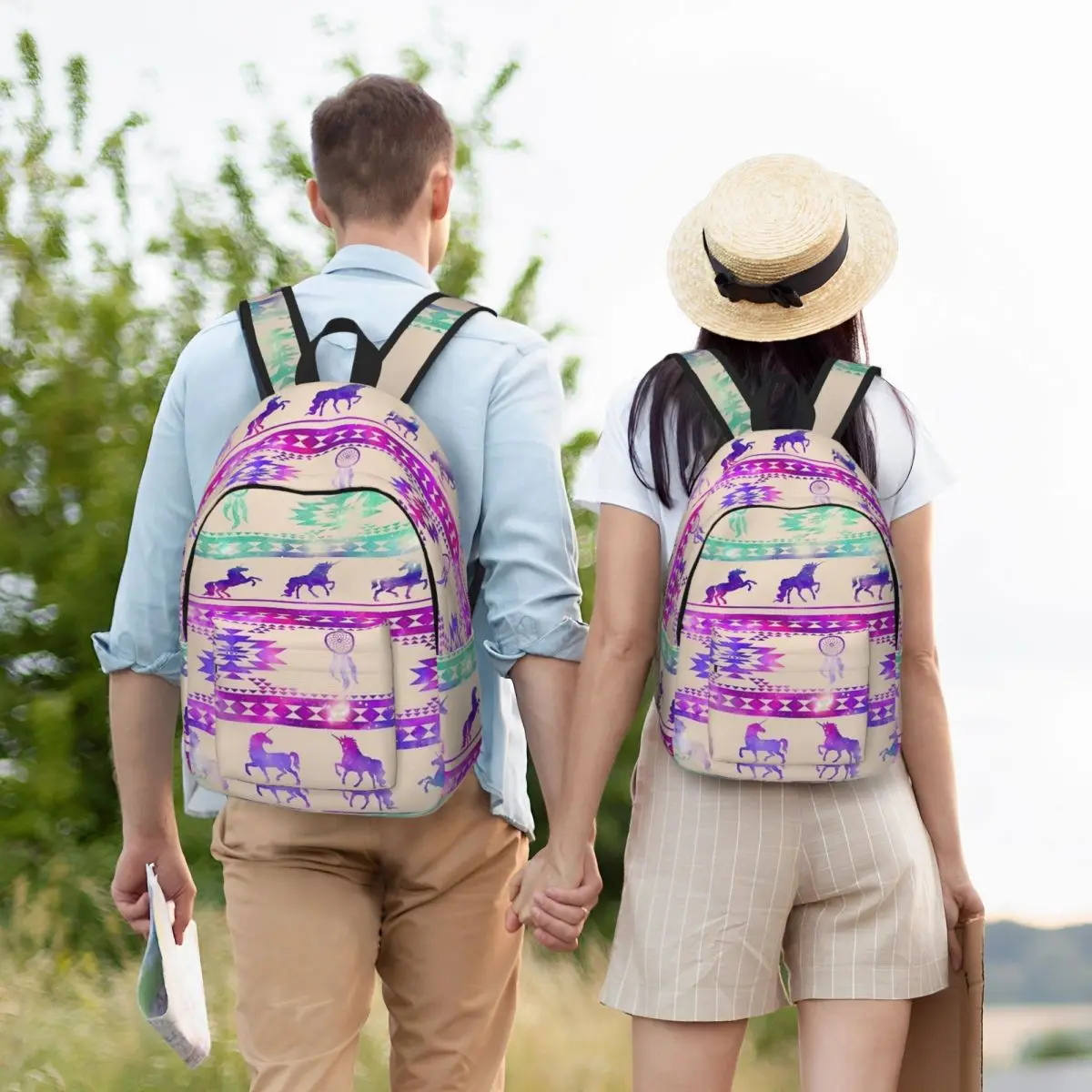 Mochila de lona para hombre y mujer, morada, rosa, galaxia, unicornio, escuela secundaria, estudiante universitario, dibujo, pintura, mochila de viaje