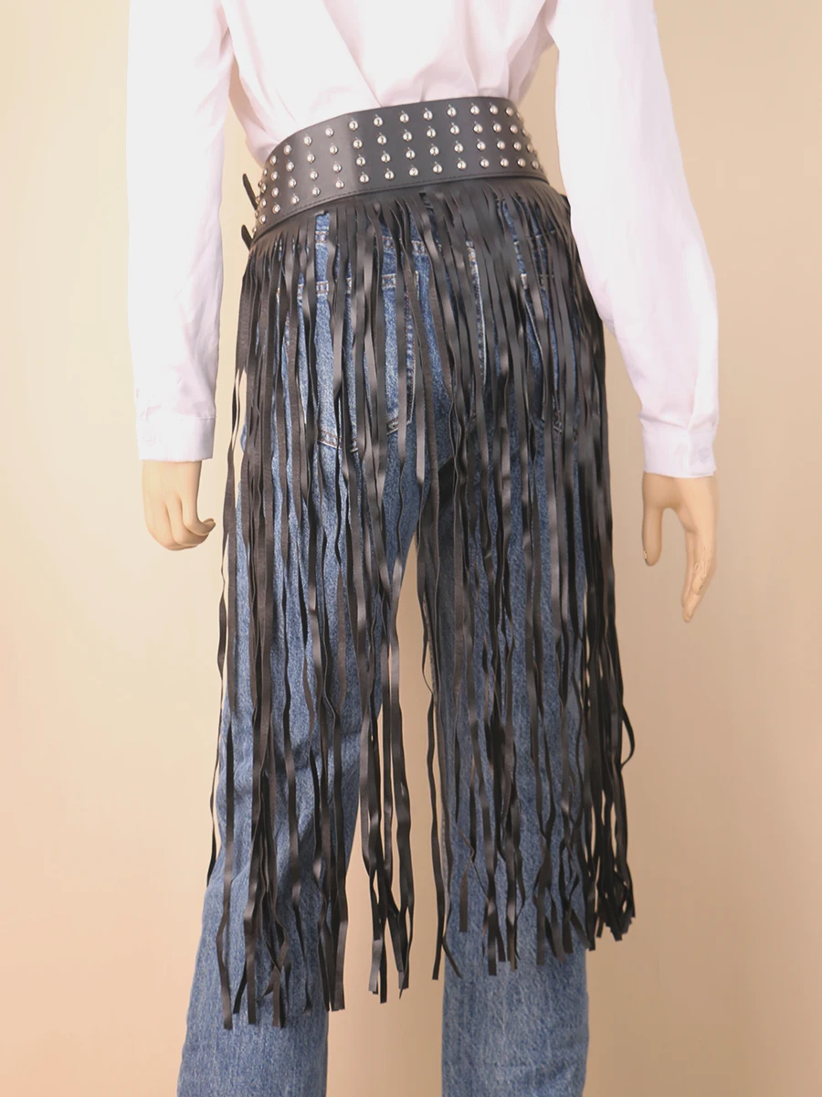 Ladies's Punk Rivet Dance Performance Belts For Women Waist Decorate Silver Stud Pin Tassel Hem Flowing With Show On shirt Skirt