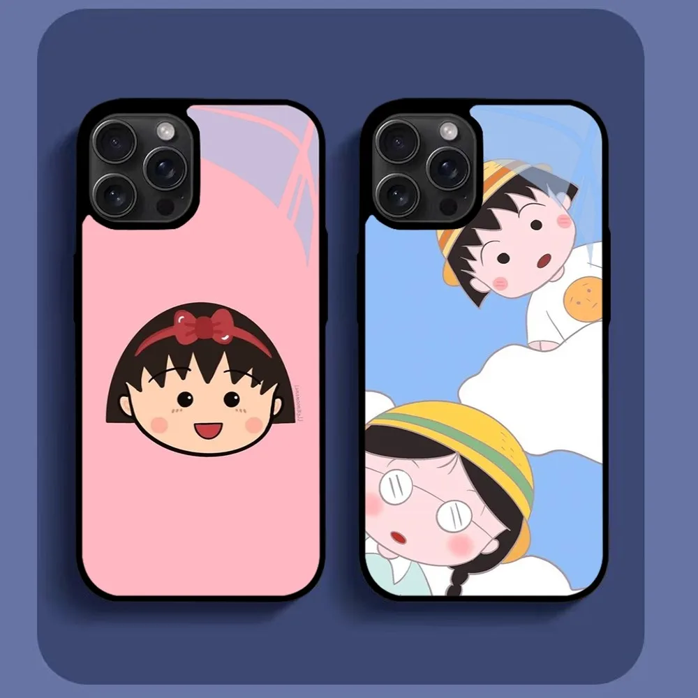 Cherry Cute M-Maruko chan Anime Phone Case For iPhone16 15 14 13 12 11 Pro Xs Max Mini XR X 7 8 Plus luxury Mirror Hard Funda