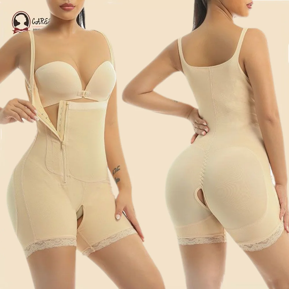 

Full Shapewear One-Piece Bodysuit Invisible Colombianas Faja Tummy Control Body Shaper Slimming Open Bust Side Zipper Daily Wear