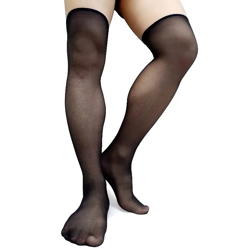

Men's See through over Knee Silk Socks Black Sheer Thin Nylon Formal Dress Stockings Sexy Gay Socks for Male