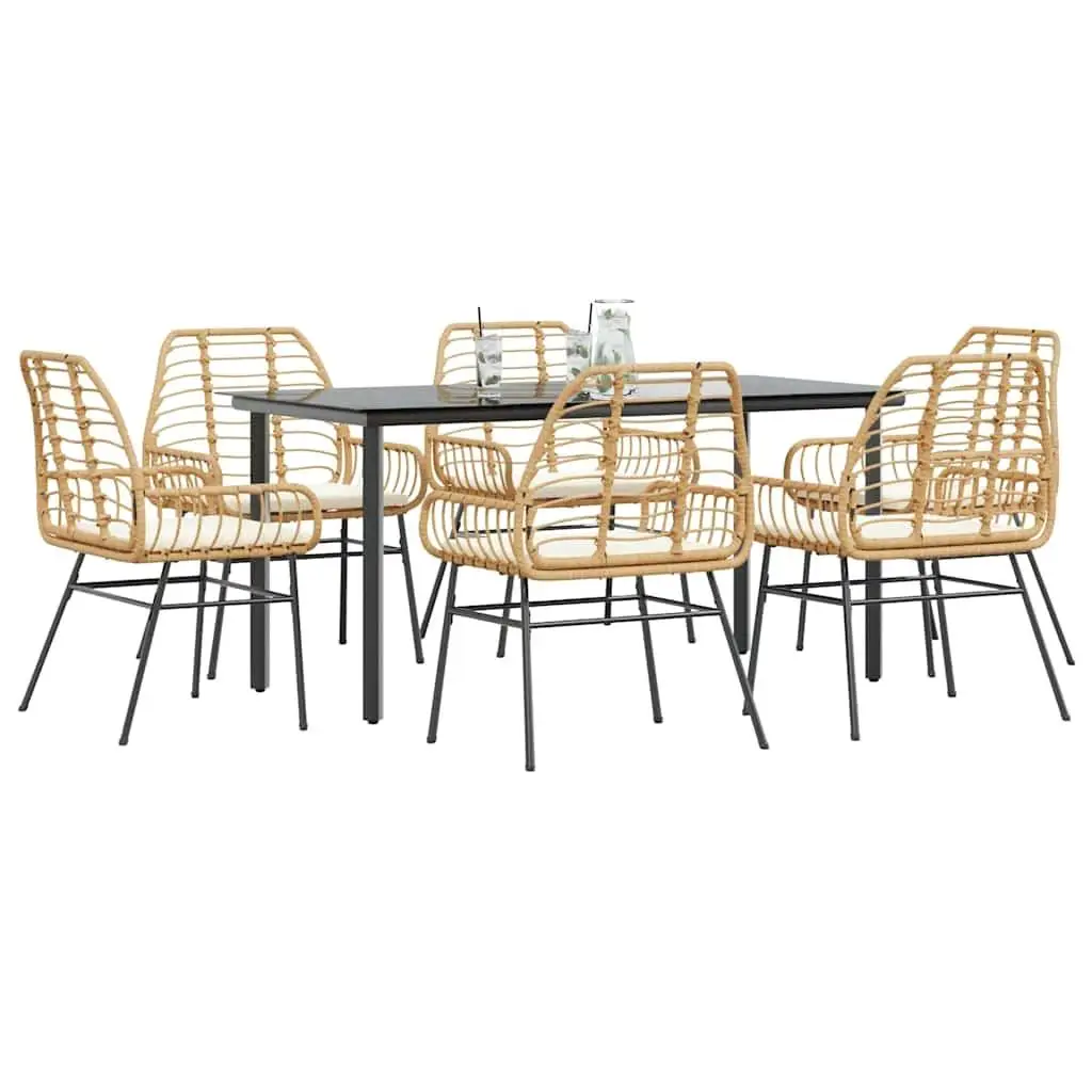 

Brown and Cream White Outdoor Dining Set Patios Garden Furniture Table and Chairs for Backyard Deck or Porch