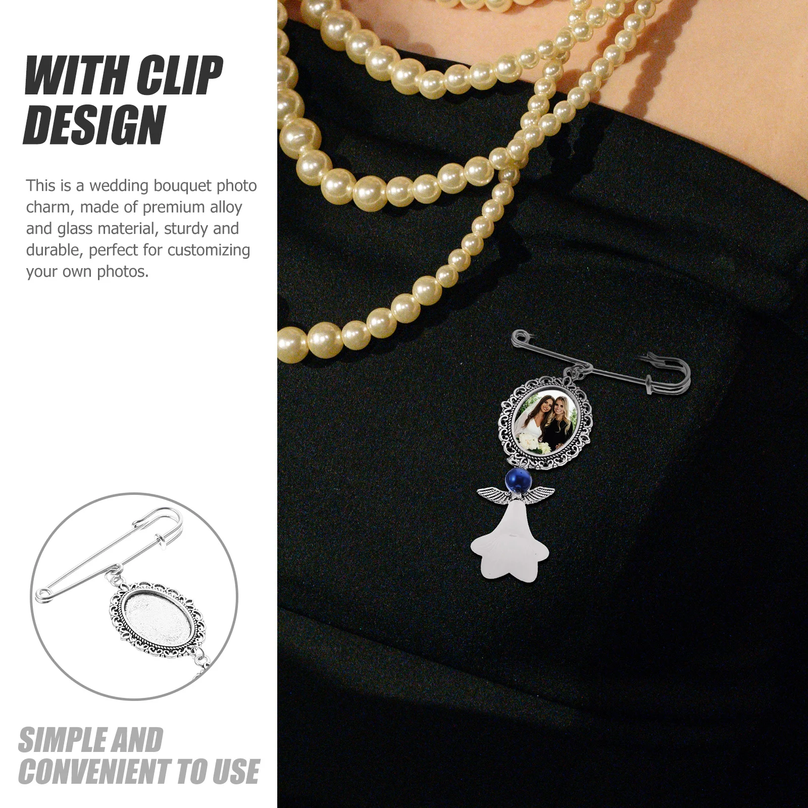 

3Pcs Wedding Bouquet Photo Charms Sturdy Glass Alloy Memorial Pendants Clip Design for DIY Jewelry Accessories