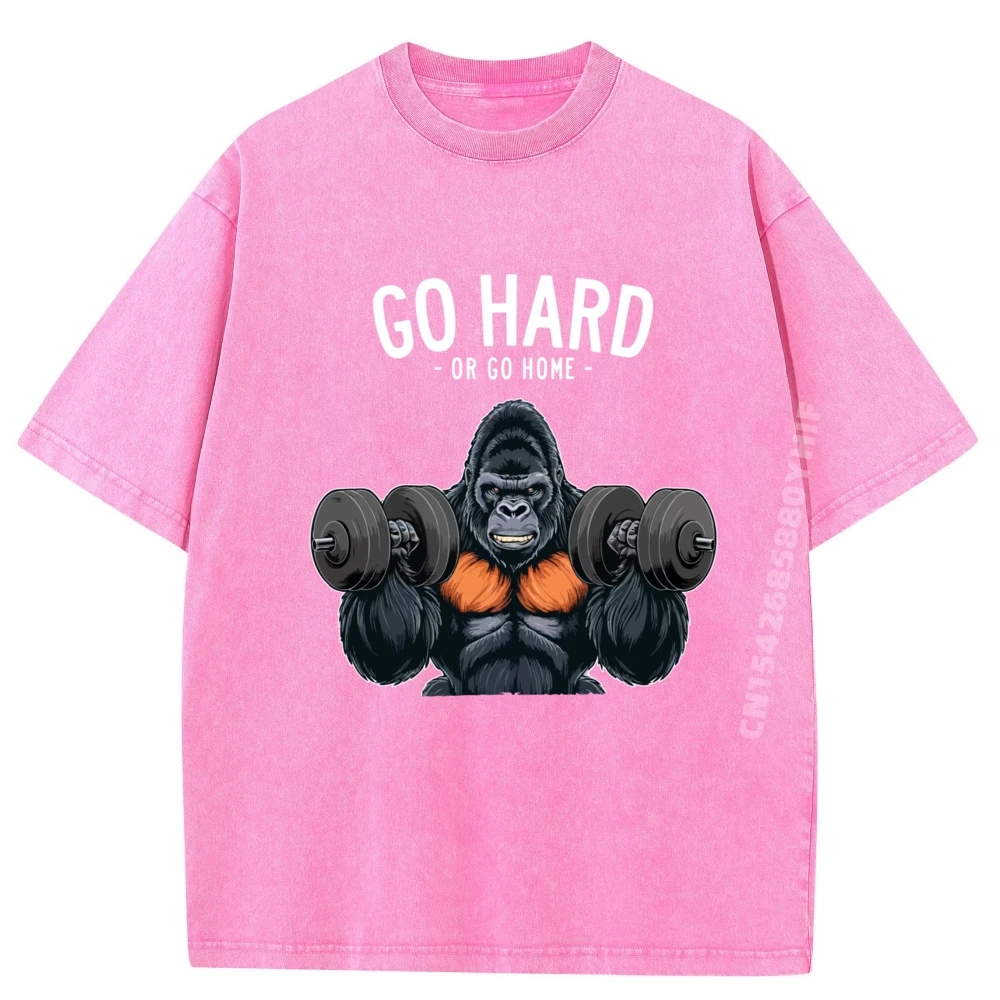 تي شيرت Gorilla Go Hard or Go Home للرجال صيفي تي شيرت رجالي كبير الحجم مغسول تي شيرت رجالي ملابس مطبوعة