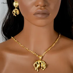 Leopard Drop Earrings Necklace for Women Long Animal Mom Clavicle Chain Smooth Metal Choker Ladie Summer Jewelry Set Anniversary