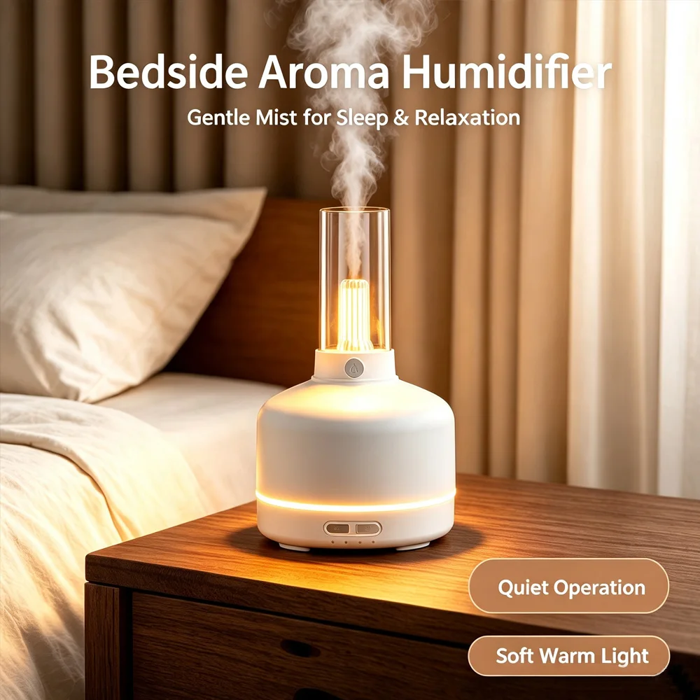 Retro Light Bulb Aromatherapy Diffuser, Ultrasonic Humidifier, Colorful Mood Night Light, Timer Function, Low-Water Protection