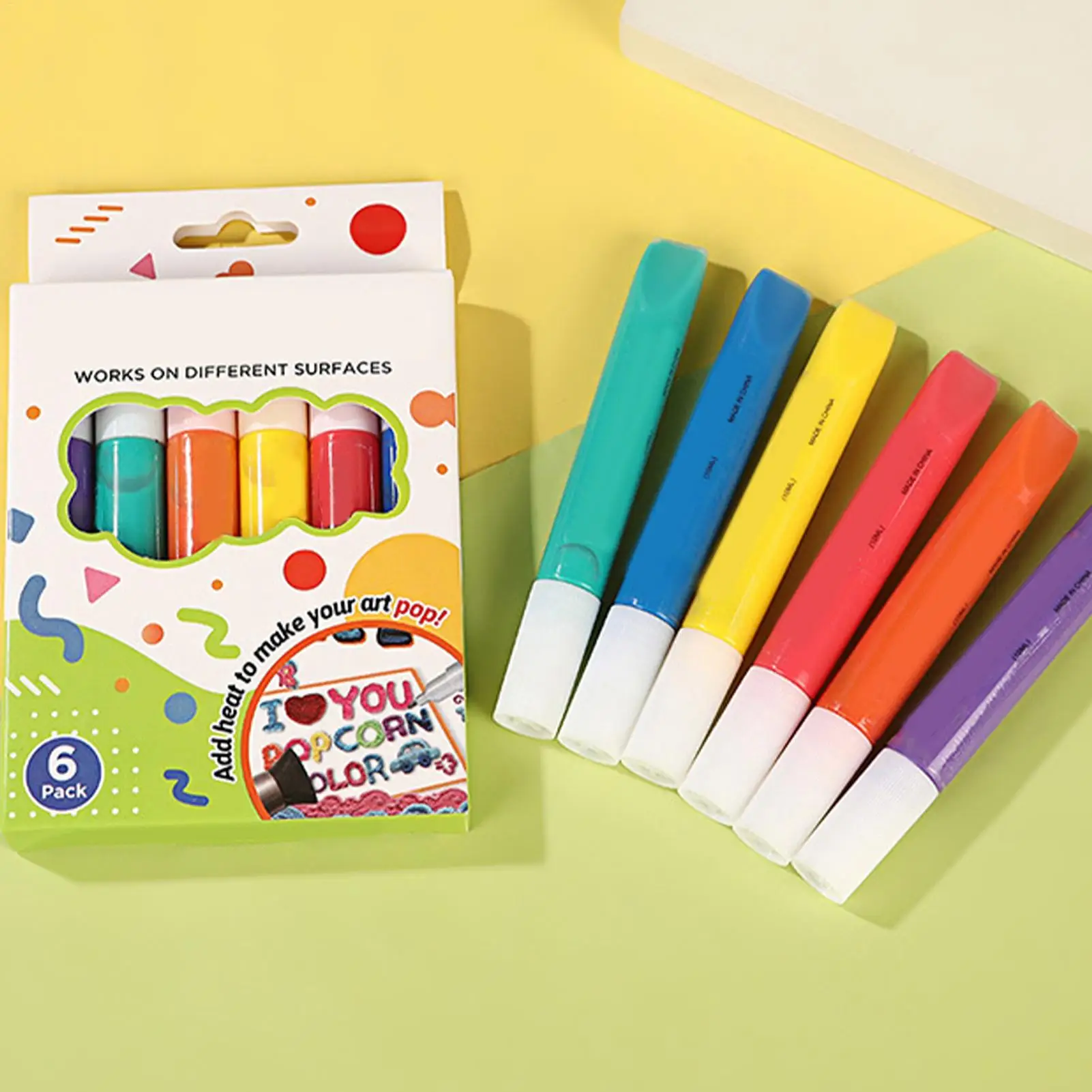 Puffy Velvet Marker 6-teiliges Set, Stoff-Texturstift mit leuchtenden Farben, 3D-Illusion Puffy Velvet Stoffmarker für Bastelarbeiten und Schule